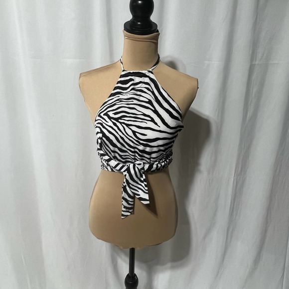 NWT Collette Zebra Scarf Halter Top Small 3 in 1 Top Shirt Blouse Unique B57 - Picture 6 of 12